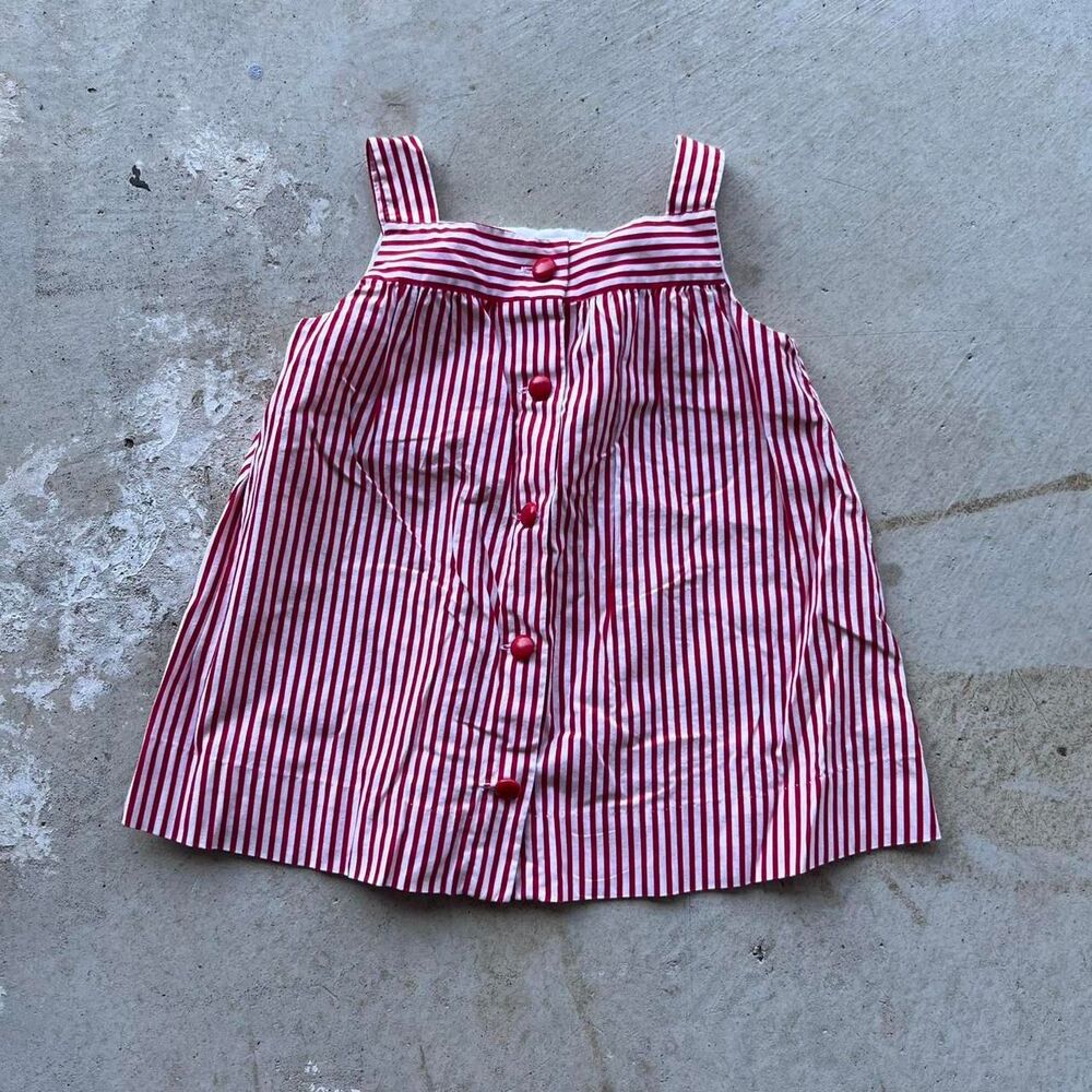 Vintage Girls Fischel red and white striped dress with buttons dress